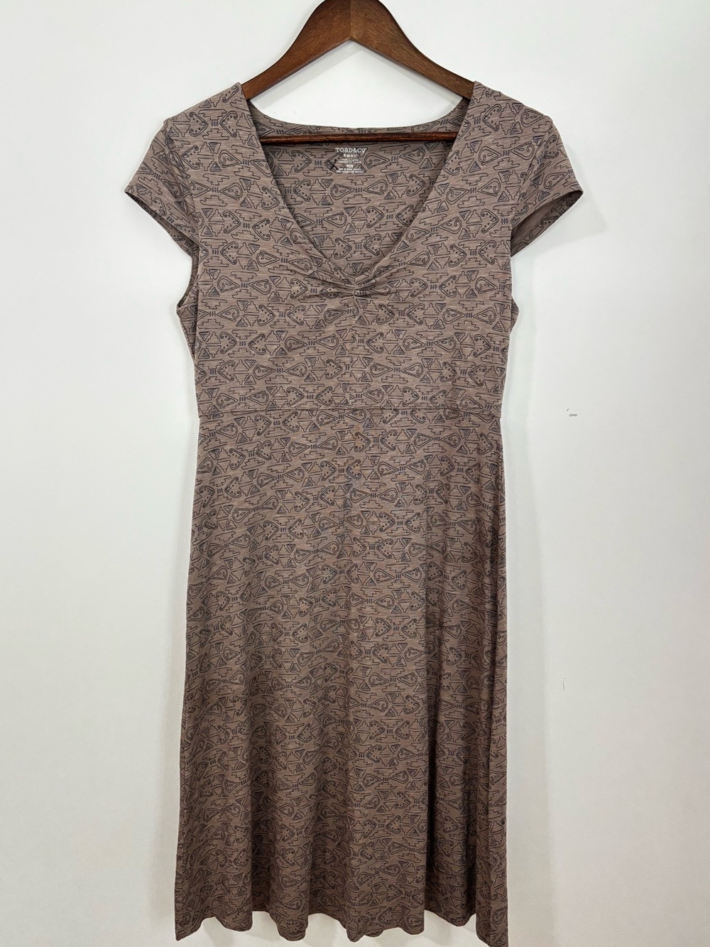 Toad&Co Rosemarie Dress Small Brown Organic Cotton Stretch Geometric Print